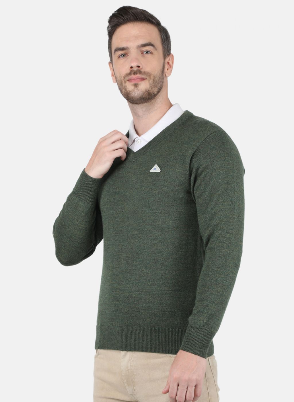 Men Olive Solid Pullover