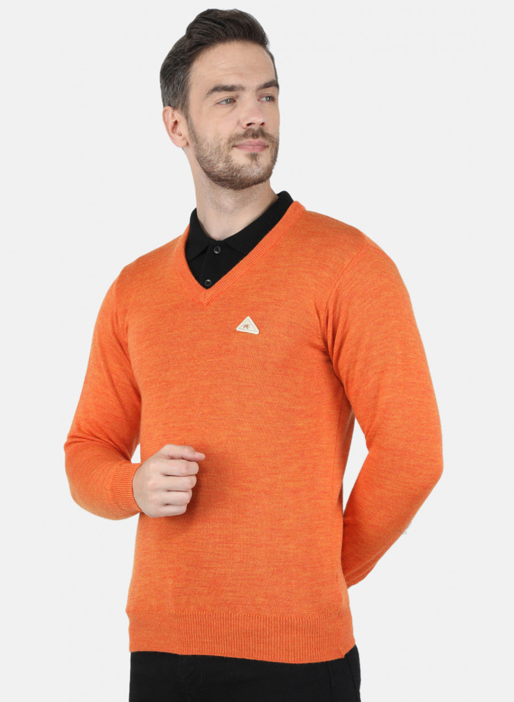 Men Orange Solid Sweater
