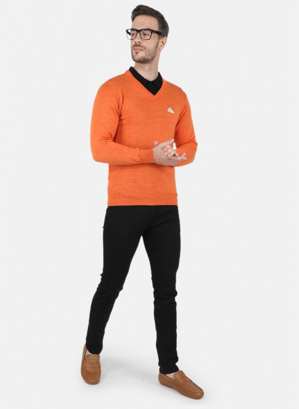 Men Orange Solid Sweater