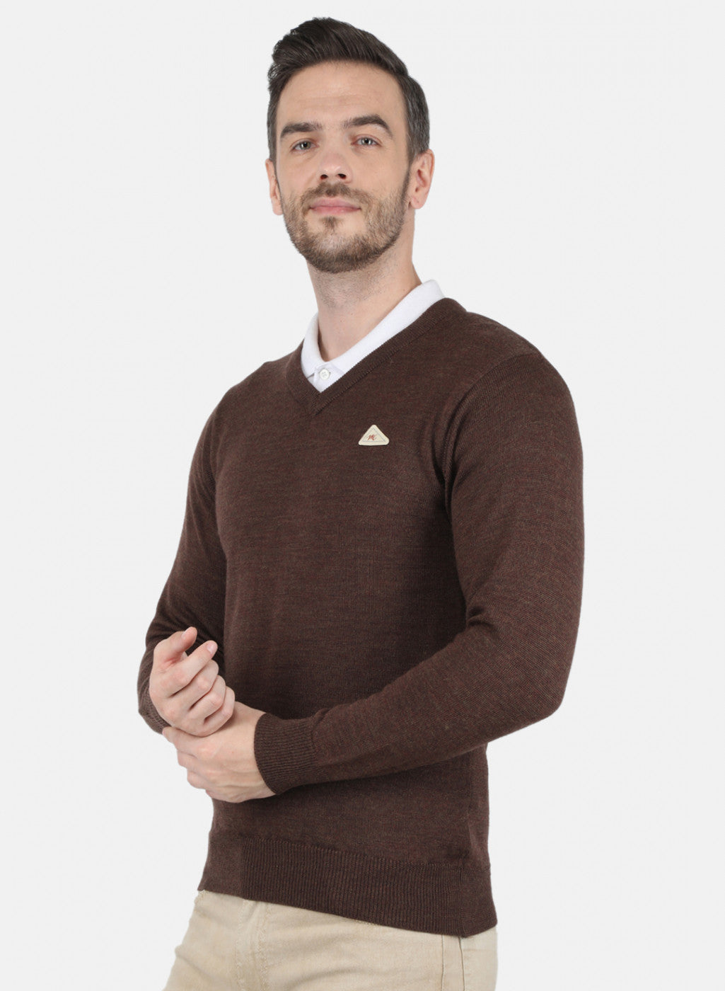 Men Brown Solid Pullover