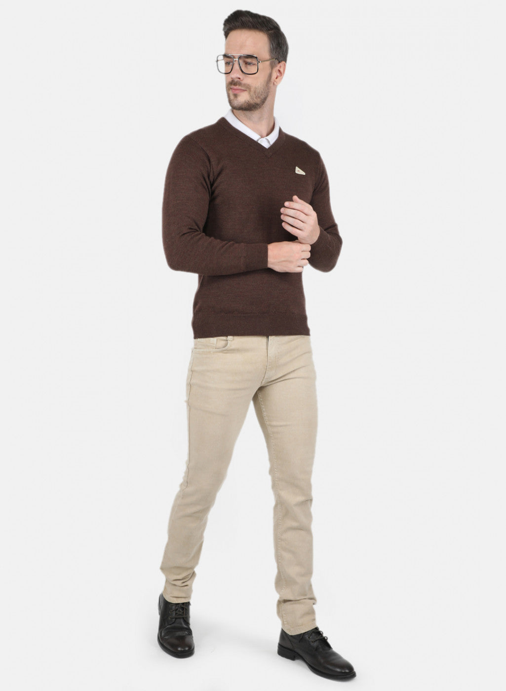 Men Brown Solid Pullover
