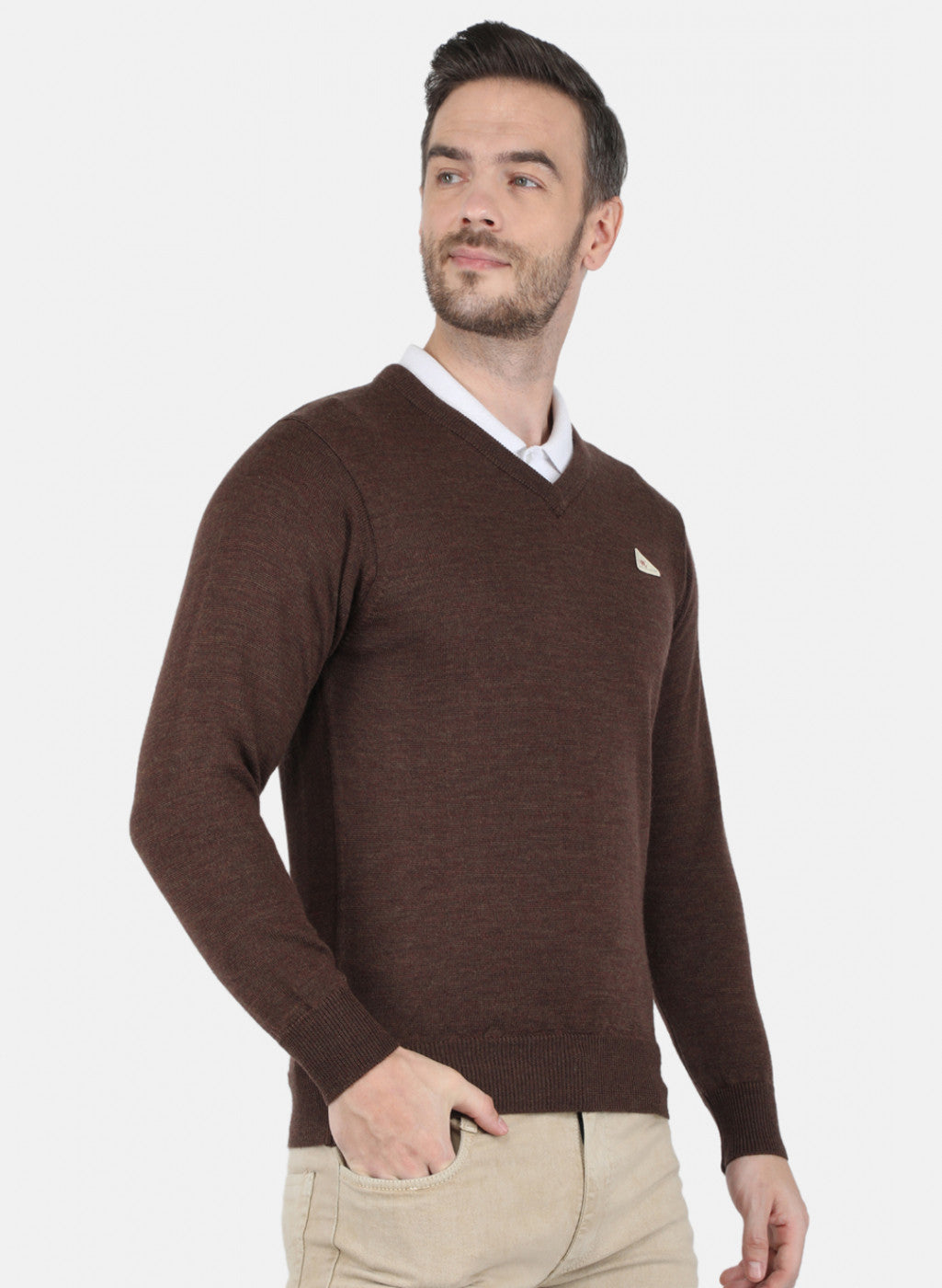 Men Brown Solid Pullover