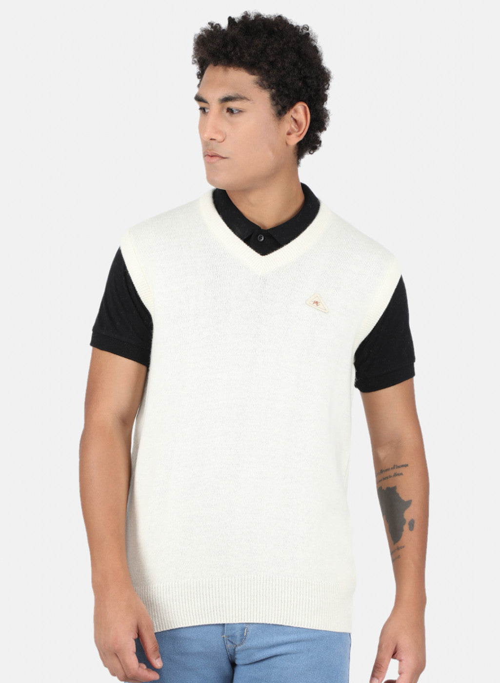 Men White Solid Sweater