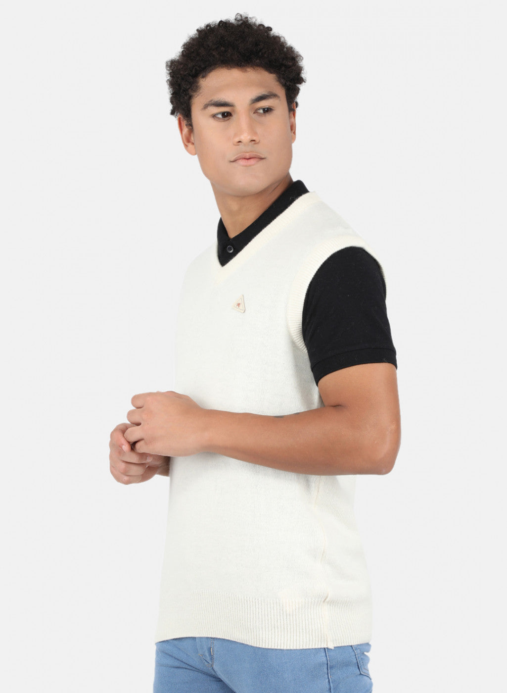 Men White Solid Sweater