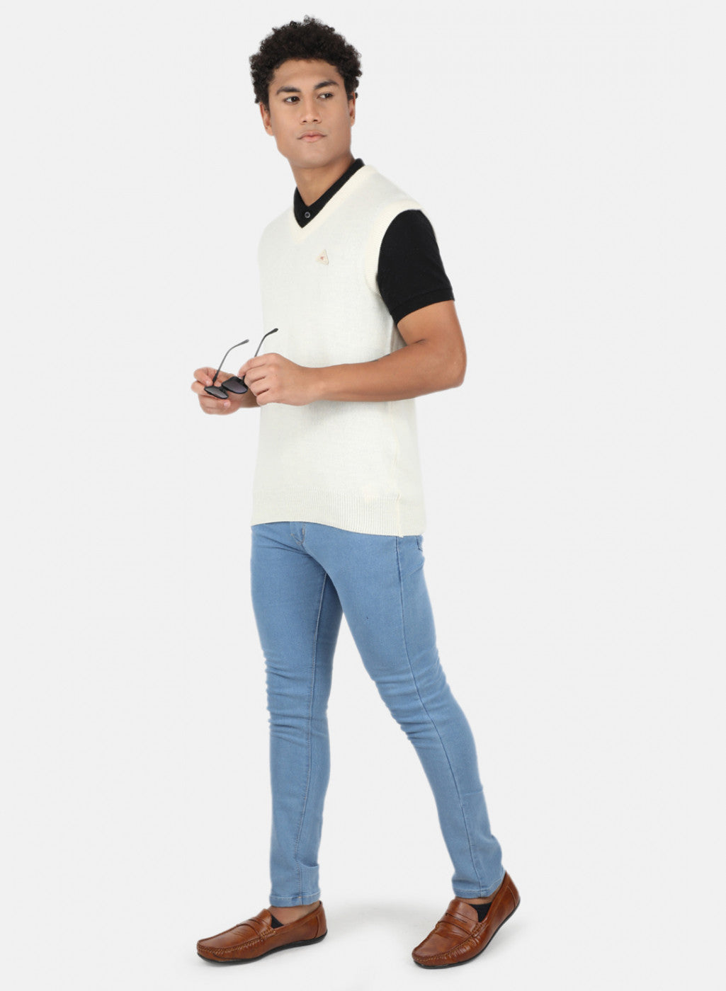 Men White Solid Sweater