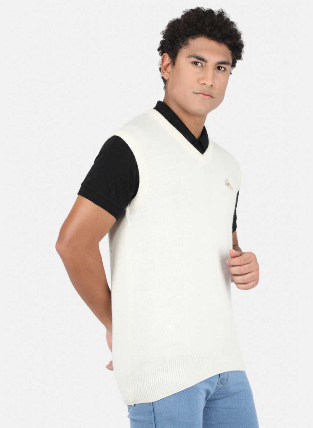 Men White Solid Sweater