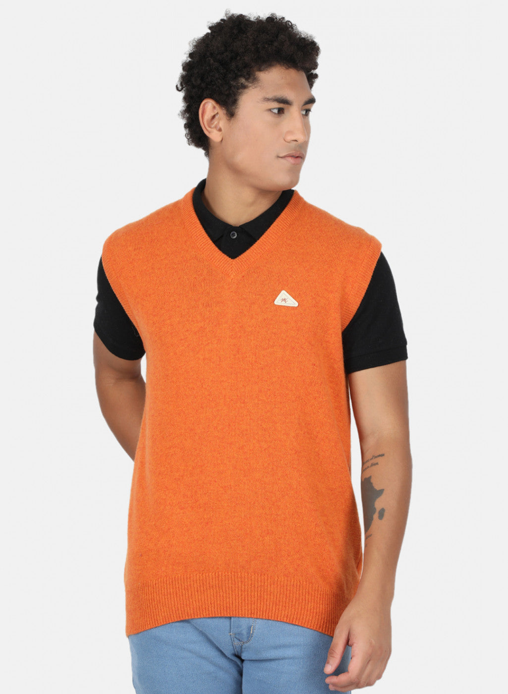 Men Orange Solid Sweater