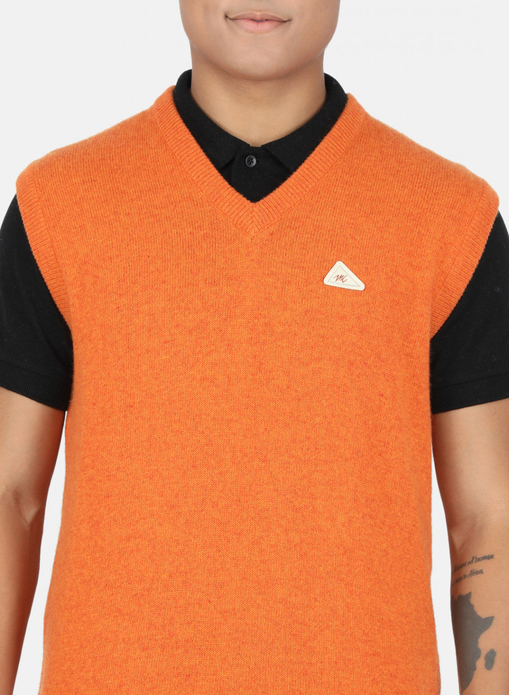 Men Orange Solid Sweater