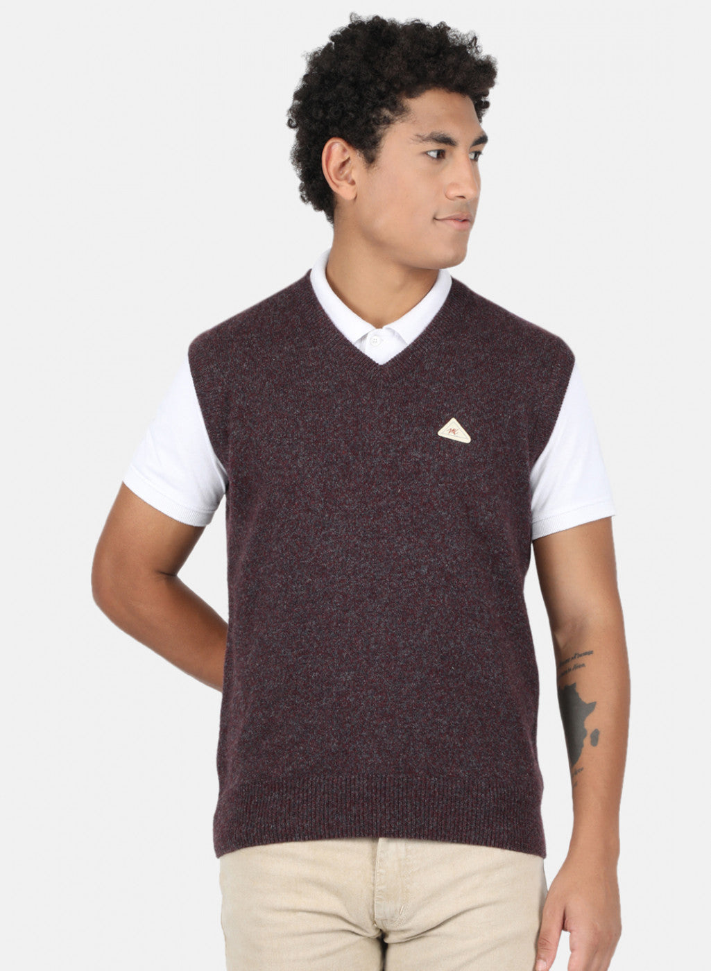 Men Maroon & Grey Solid Sweater