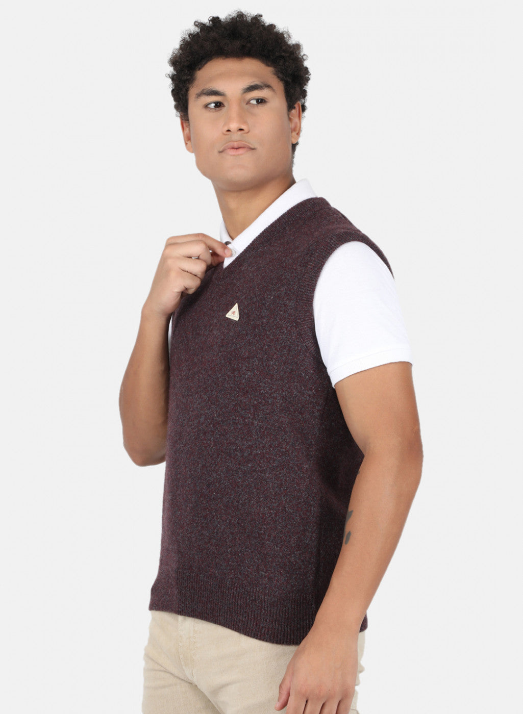 Men Maroon & Grey Solid Sweater
