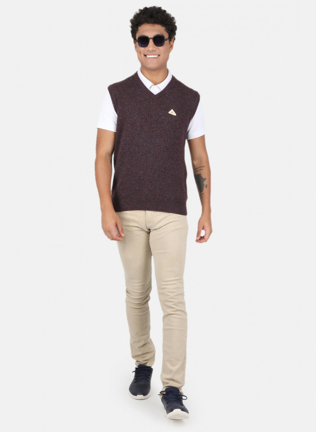 Men Maroon & Grey Solid Sweater