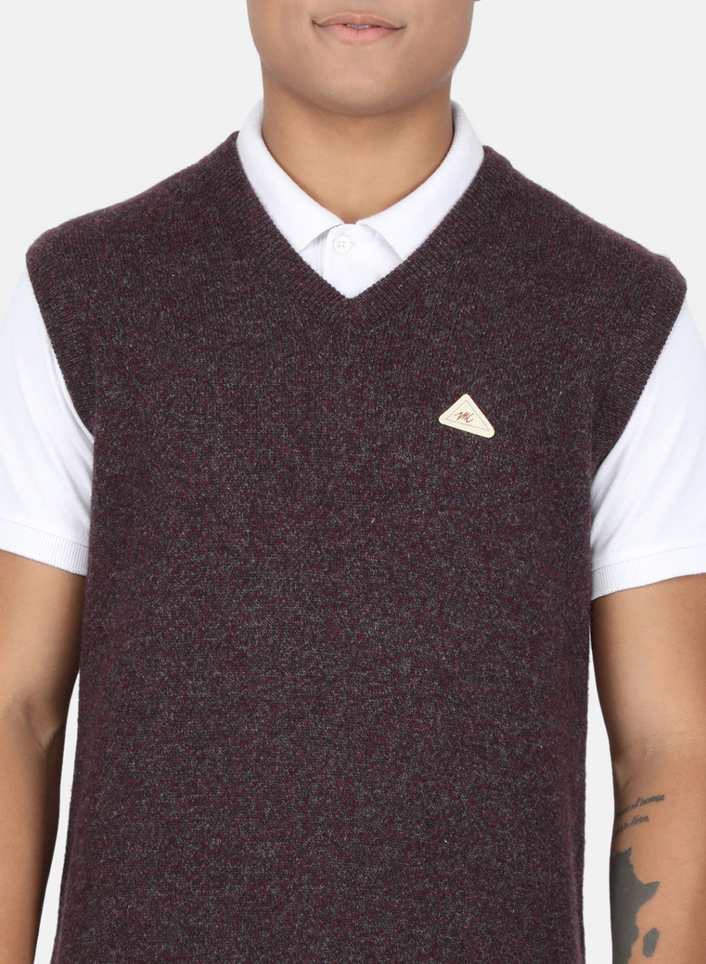 Men Maroon & Grey Solid Sweater