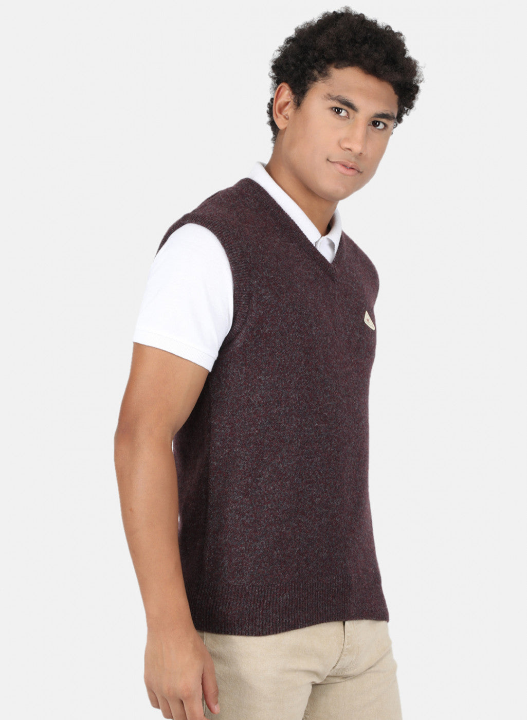 Men Maroon & Grey Solid Sweater