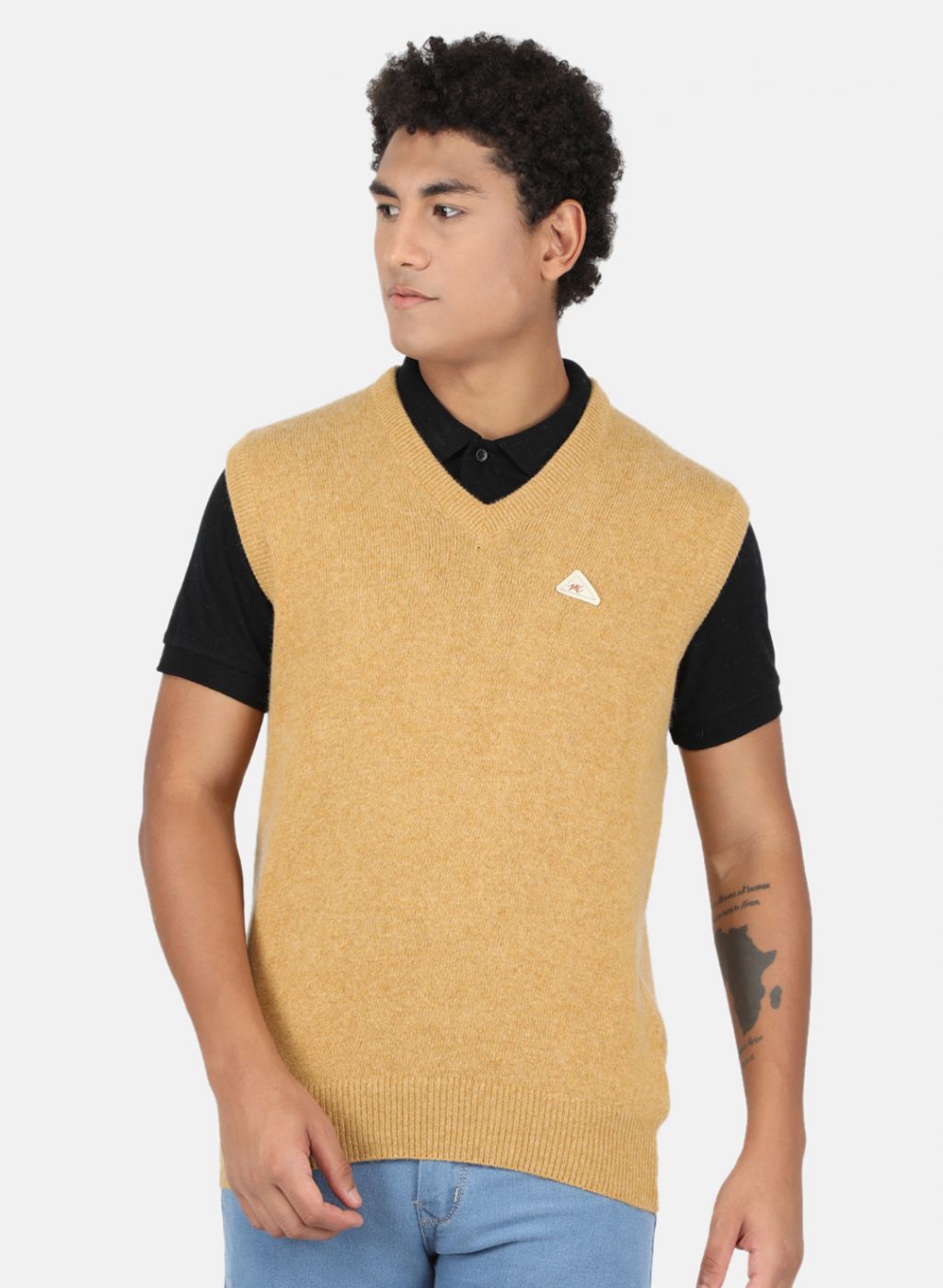 Men Mustard Solid Sweater