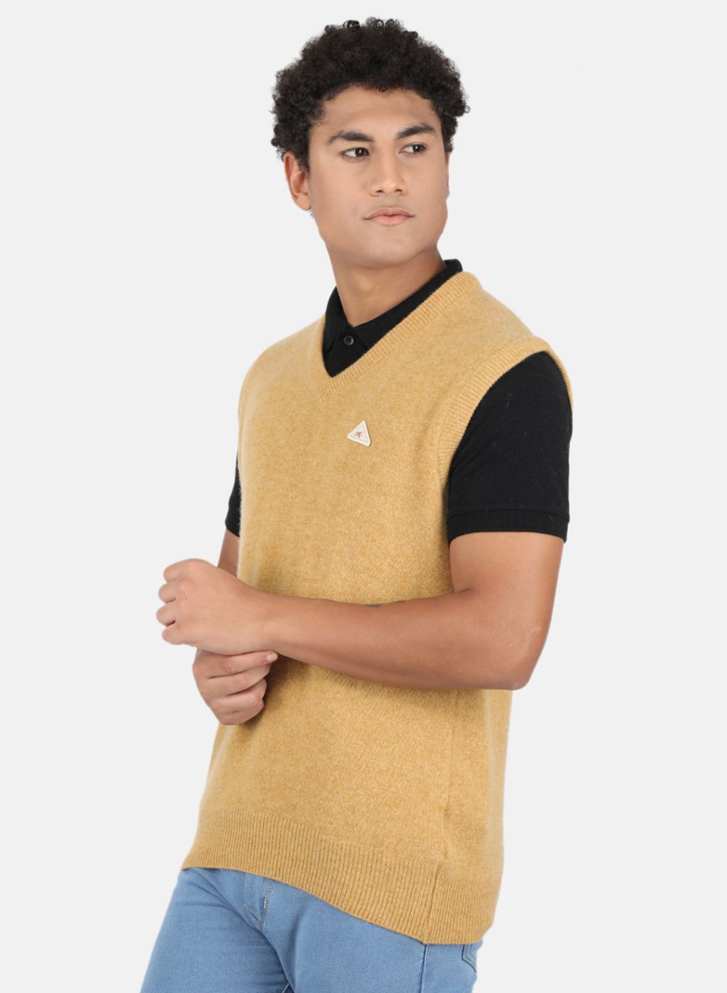 Men Mustard Solid Sweater