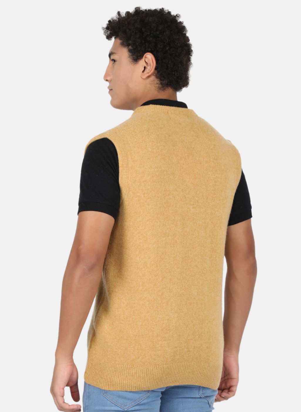 Men Mustard Solid Sweater