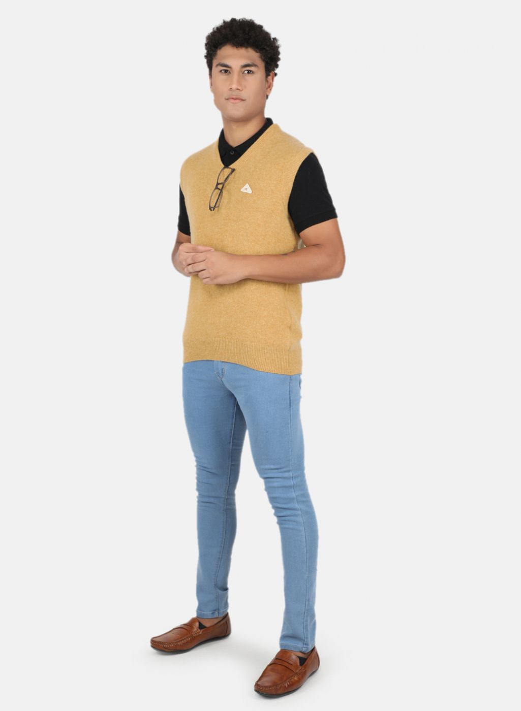 Men Mustard Solid Sweater