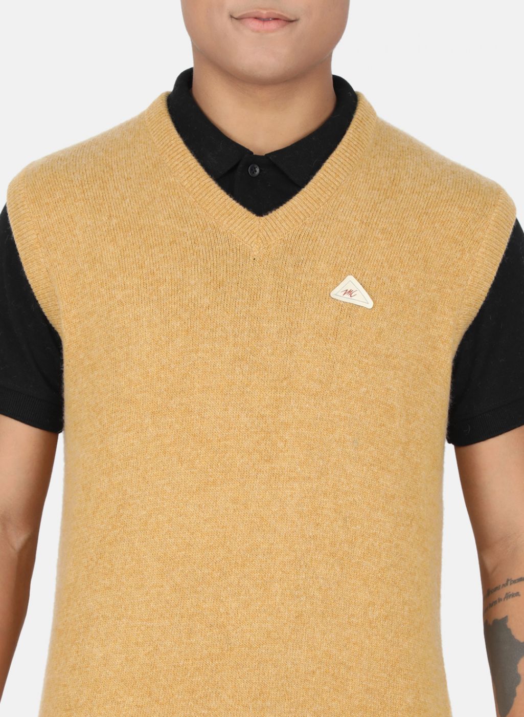 Men Mustard Solid Sweater