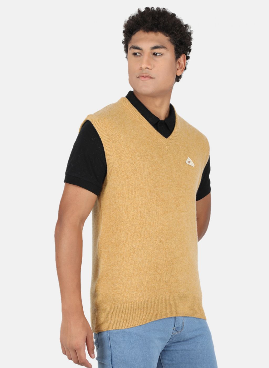 Men Mustard Solid Sweater
