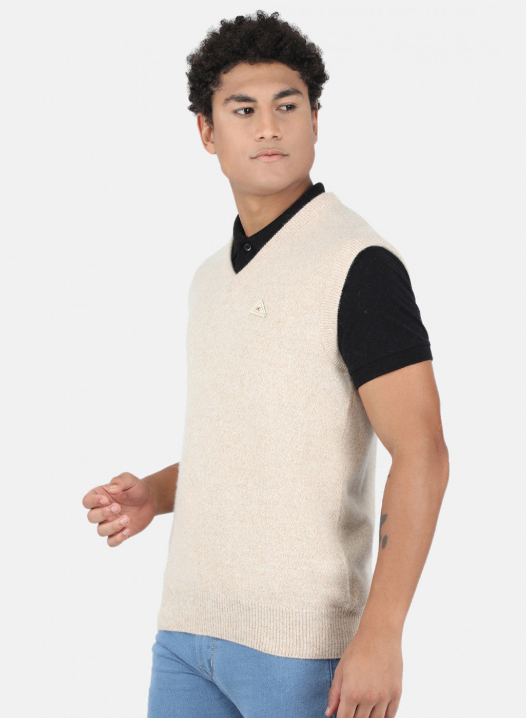 Men Beige Solid Sweater
