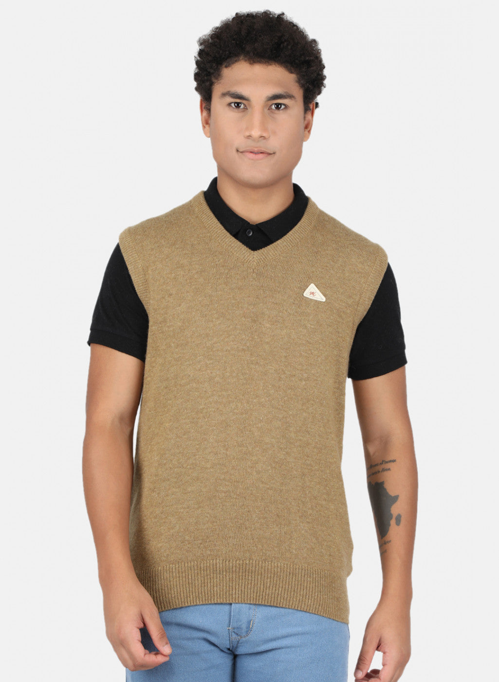 Men Khaki Solid Sweater