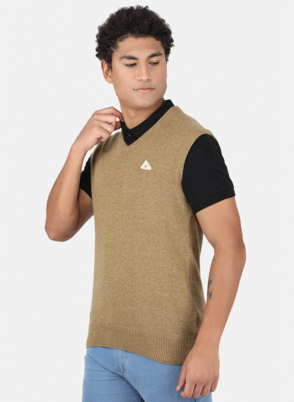 Men Khaki Solid Sweater