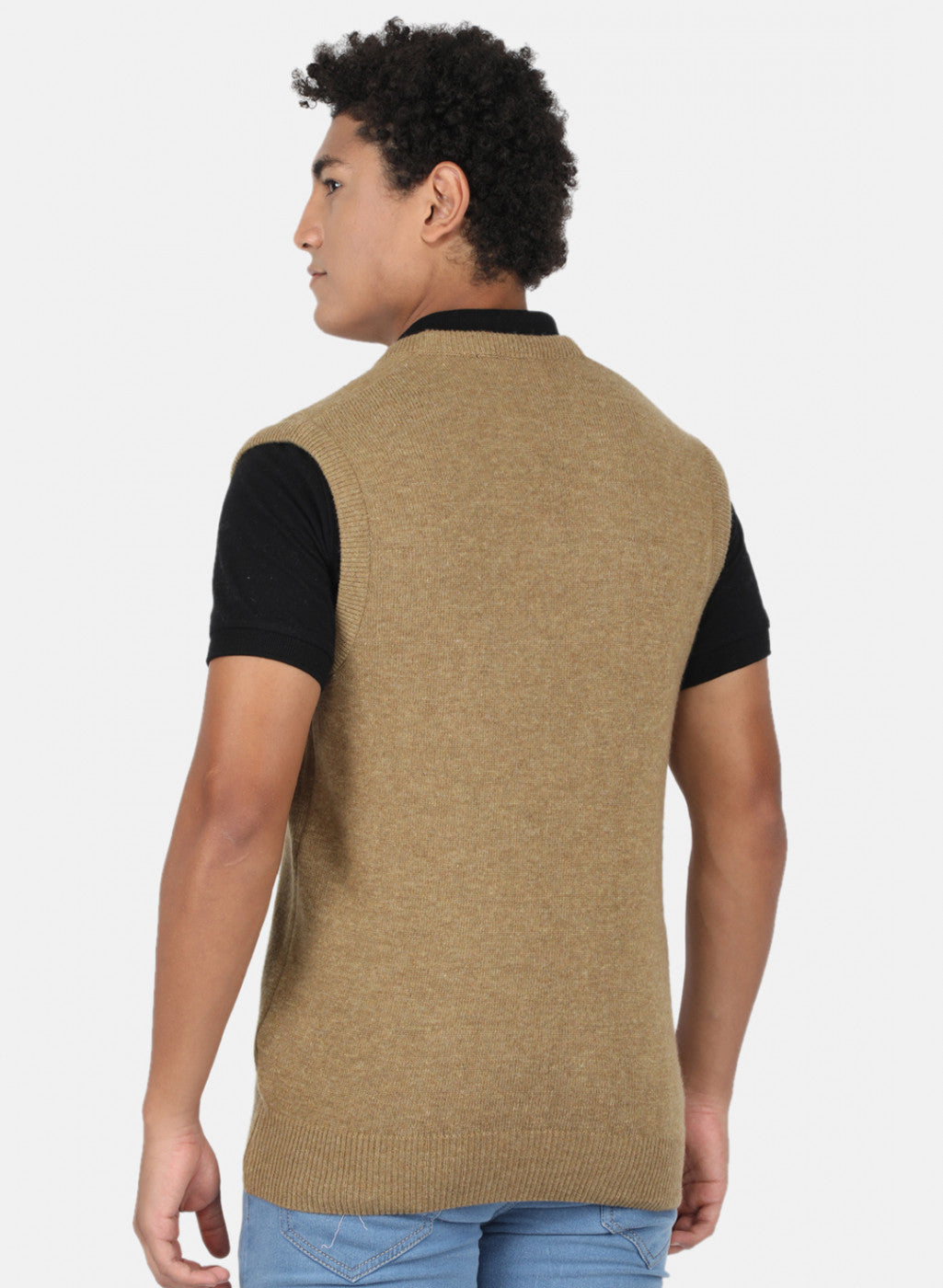 Men Khaki Solid Sweater