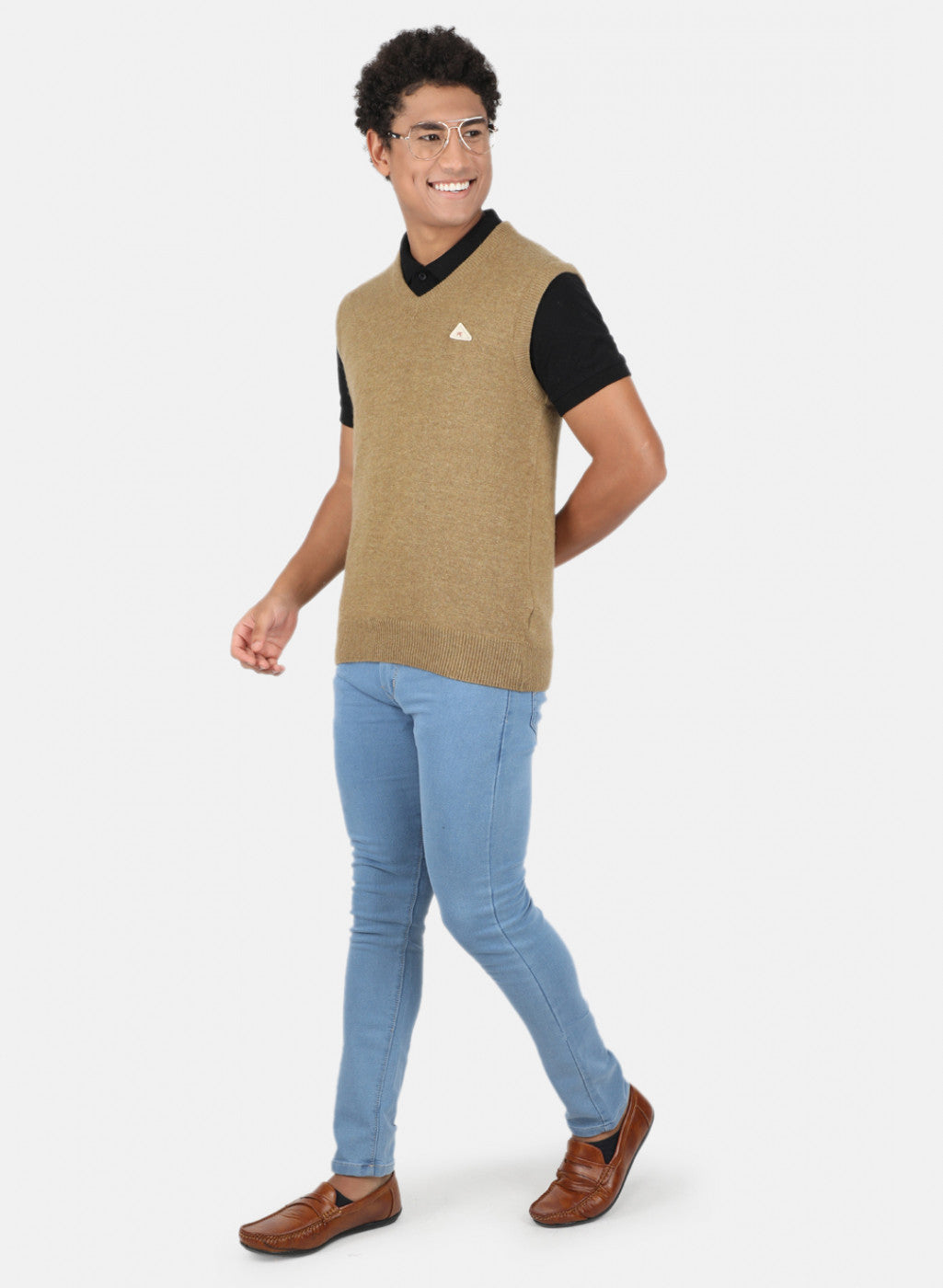 Men Khaki Solid Sweater