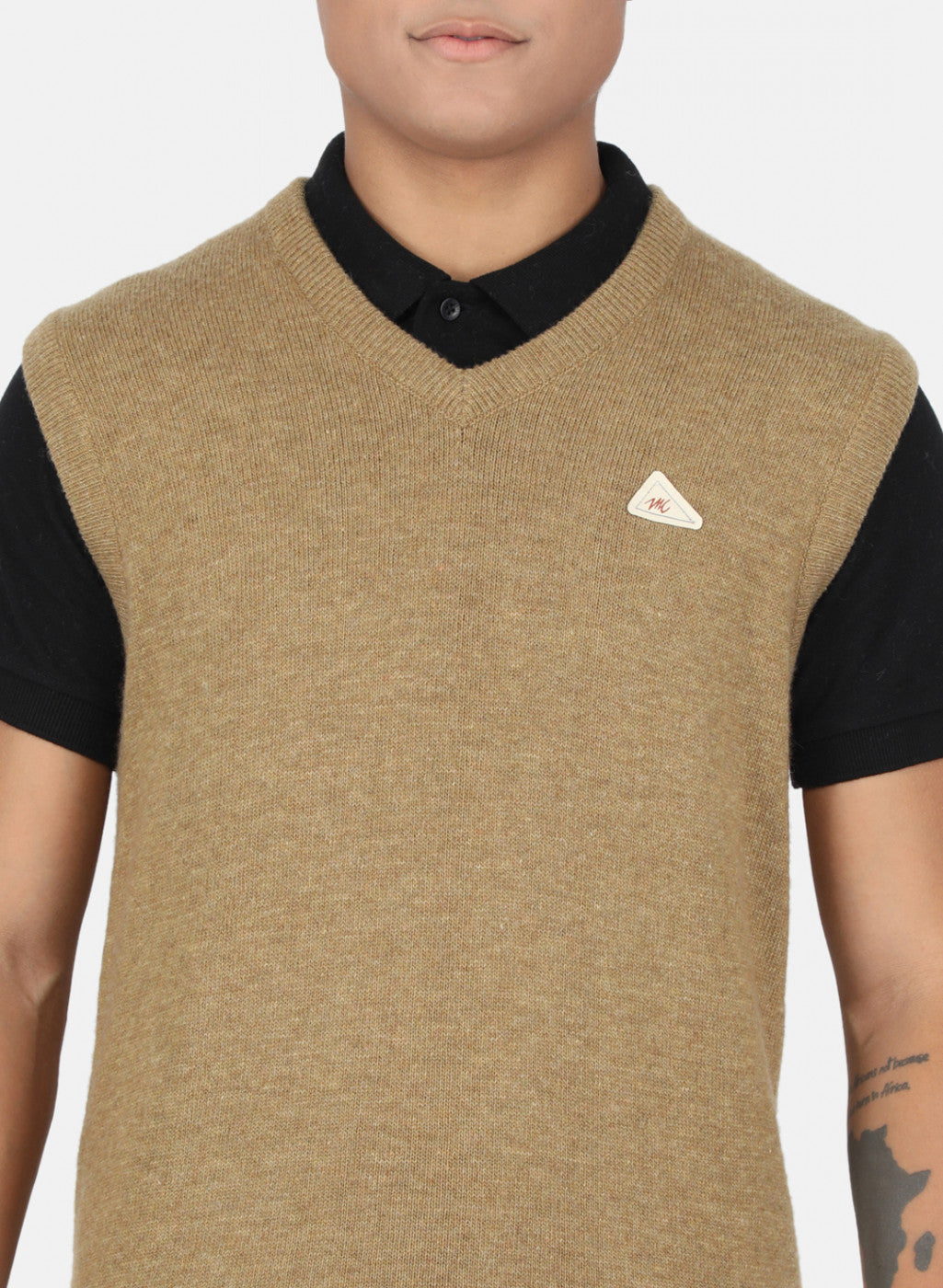 Men Khaki Solid Sweater