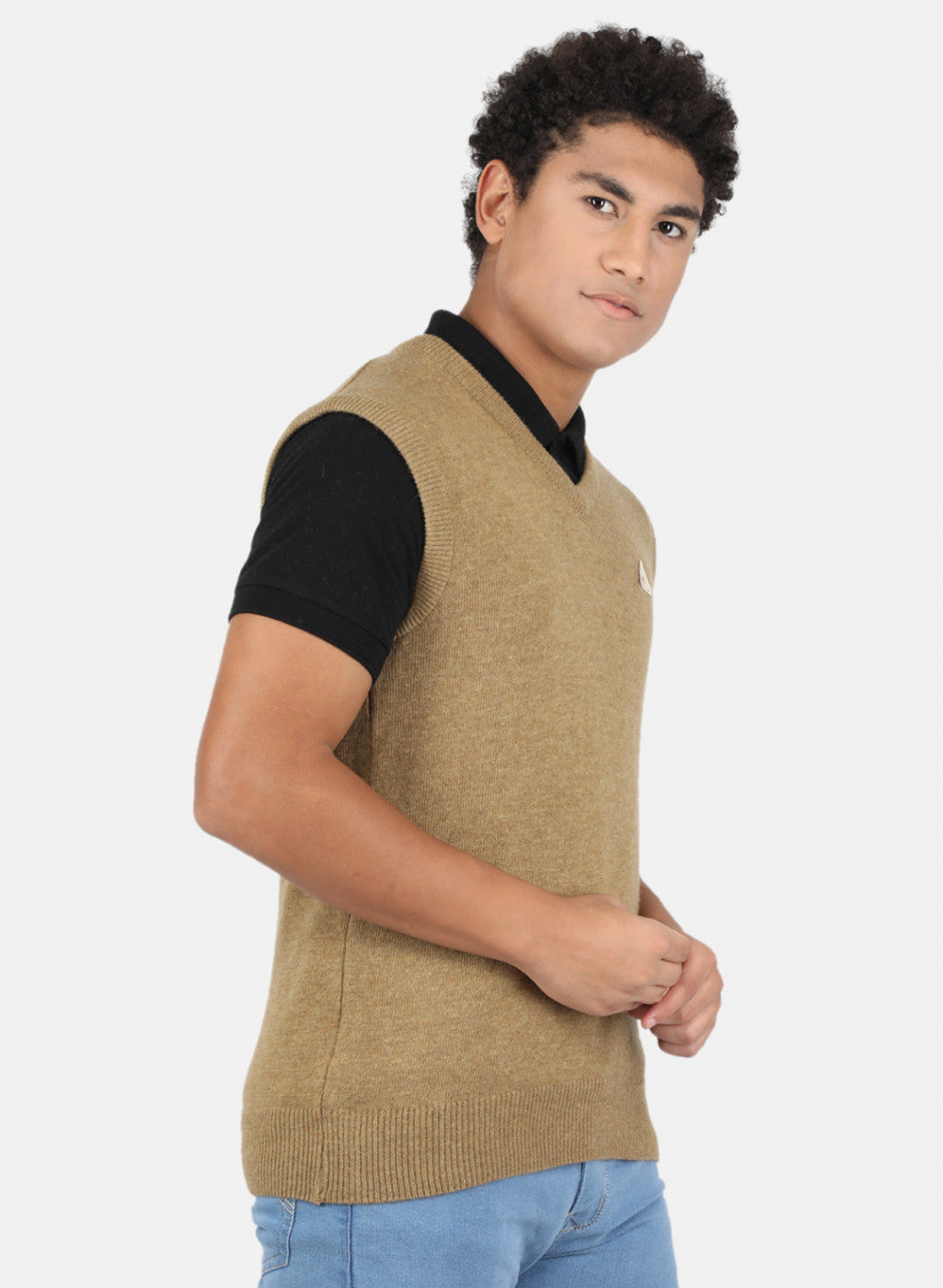 Men Khaki Solid Sweater