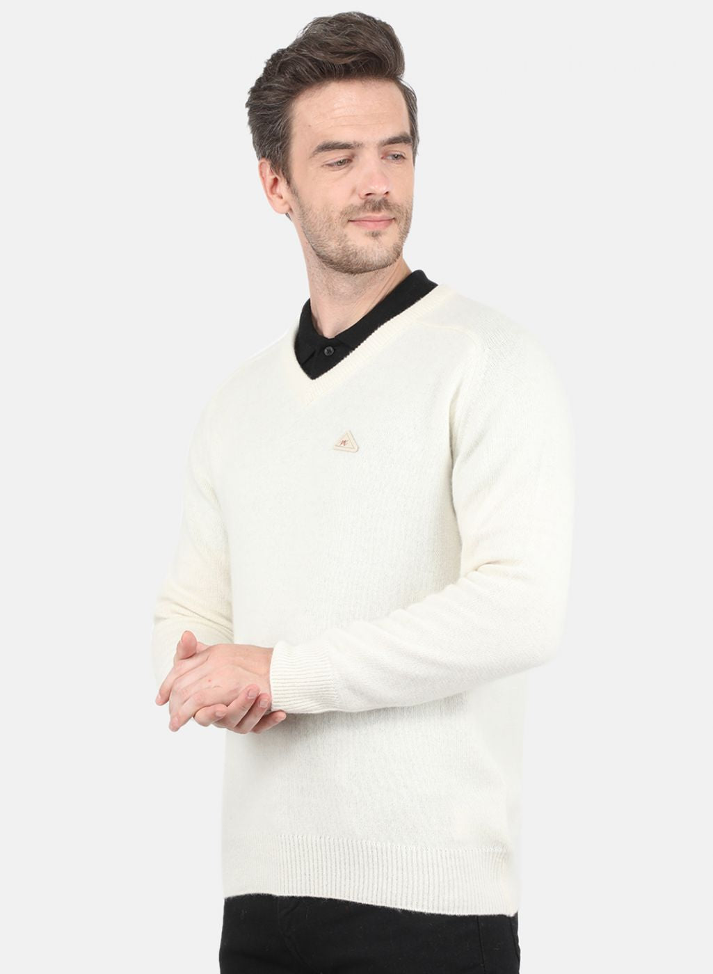 Men White Solid Pullover