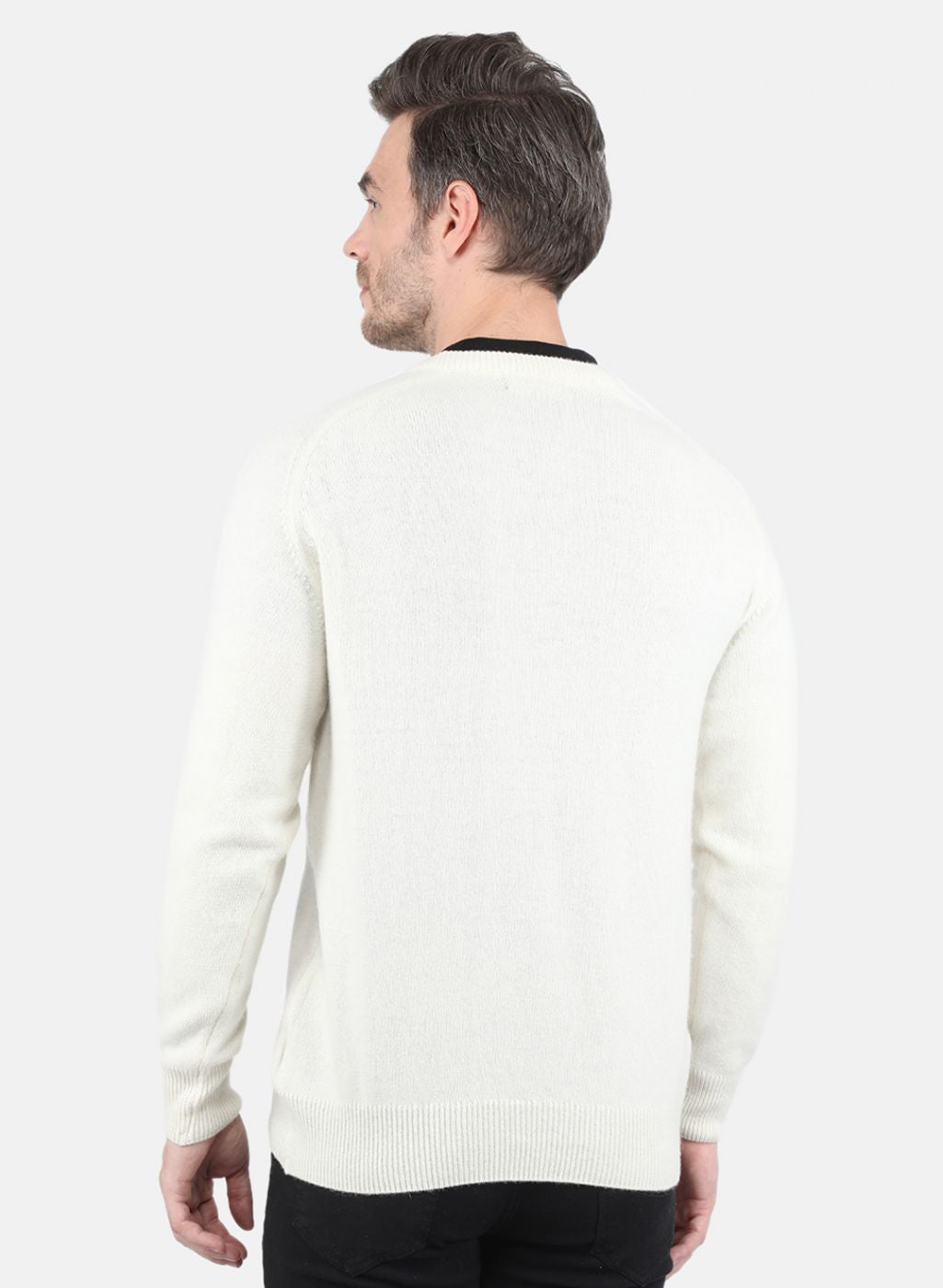 Men White Solid Pullover