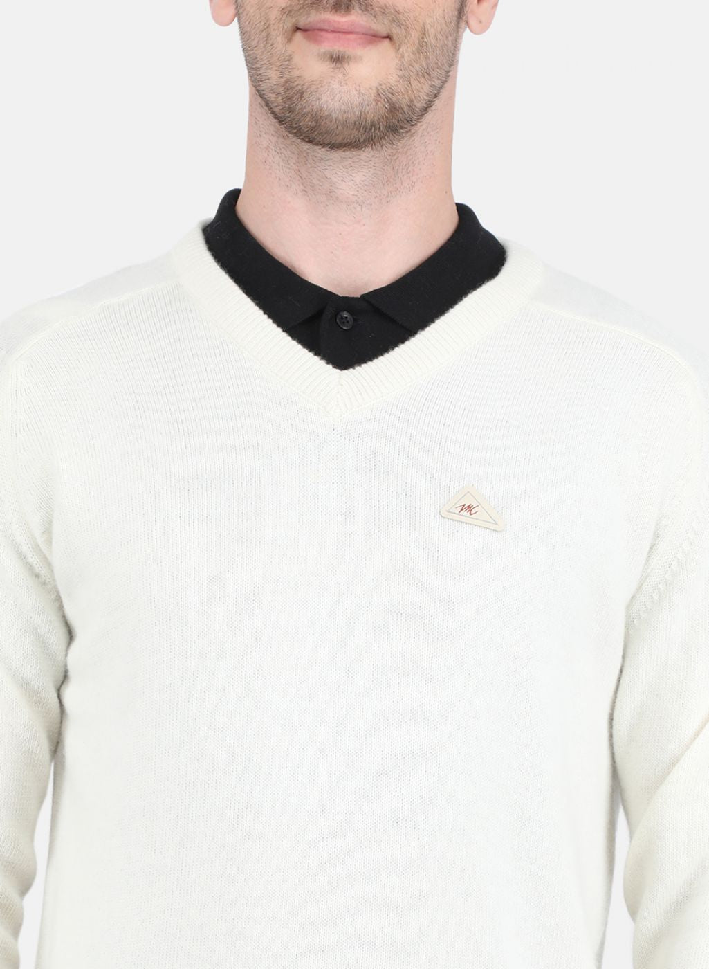 Men White Solid Pullover