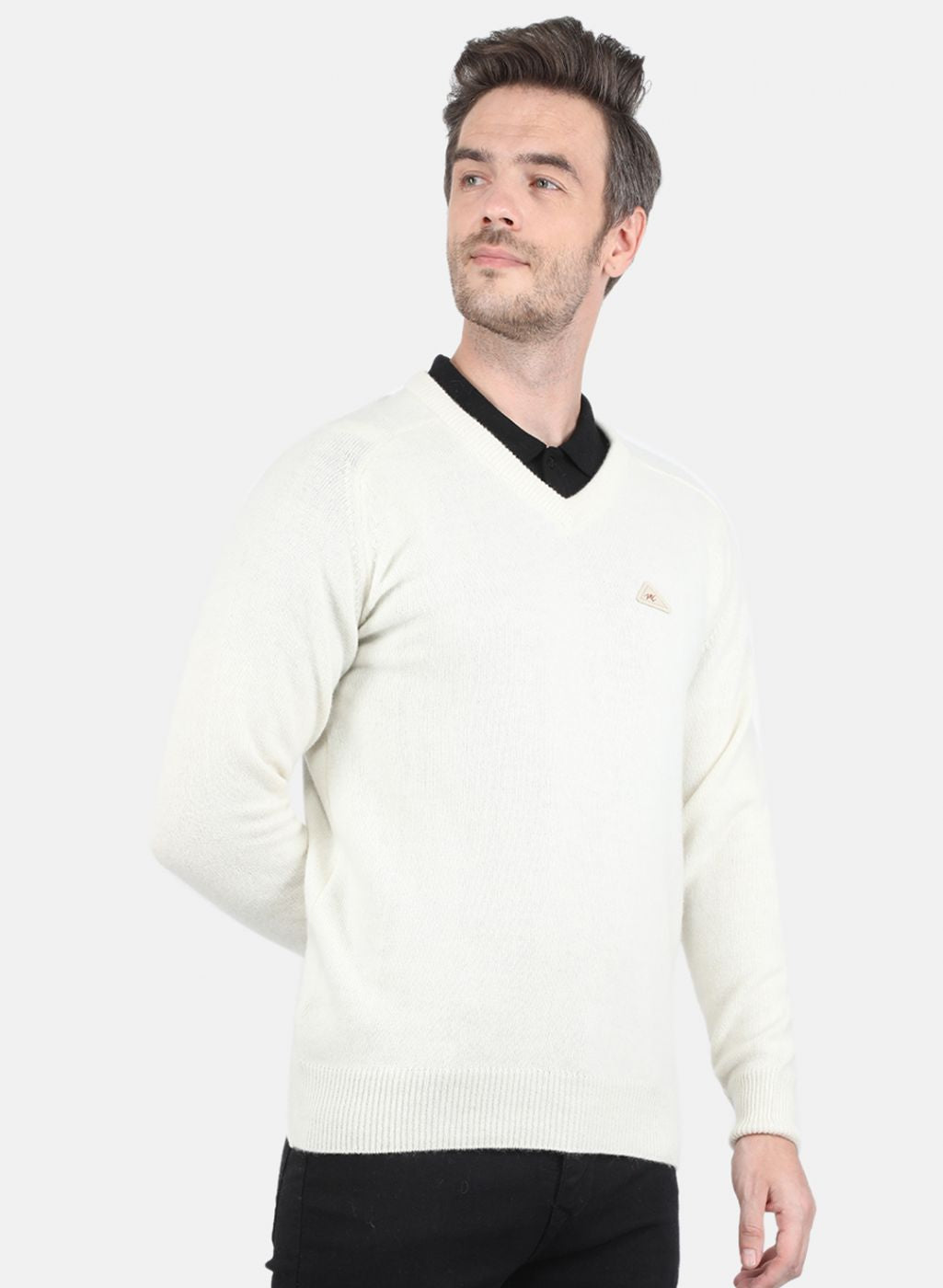 Men White Solid Pullover