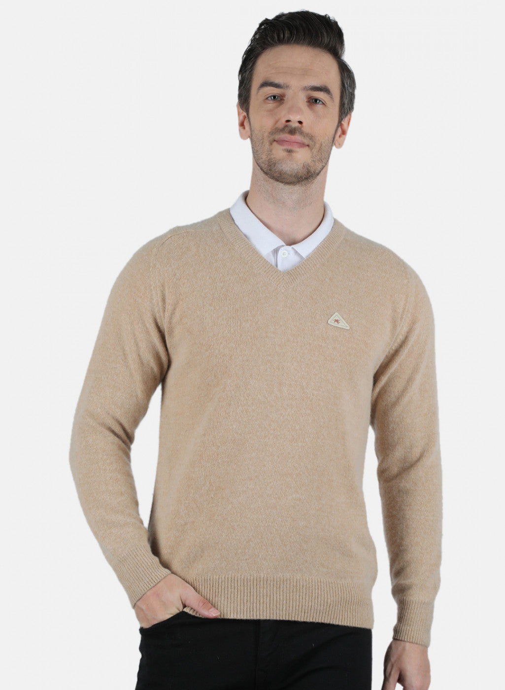 Men Beige Solid Pullover