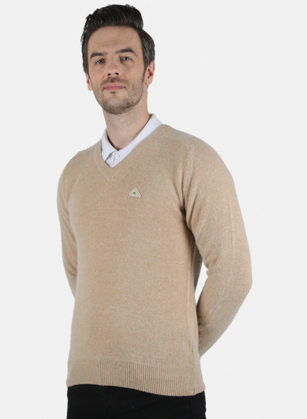 Men Beige Solid Pullover