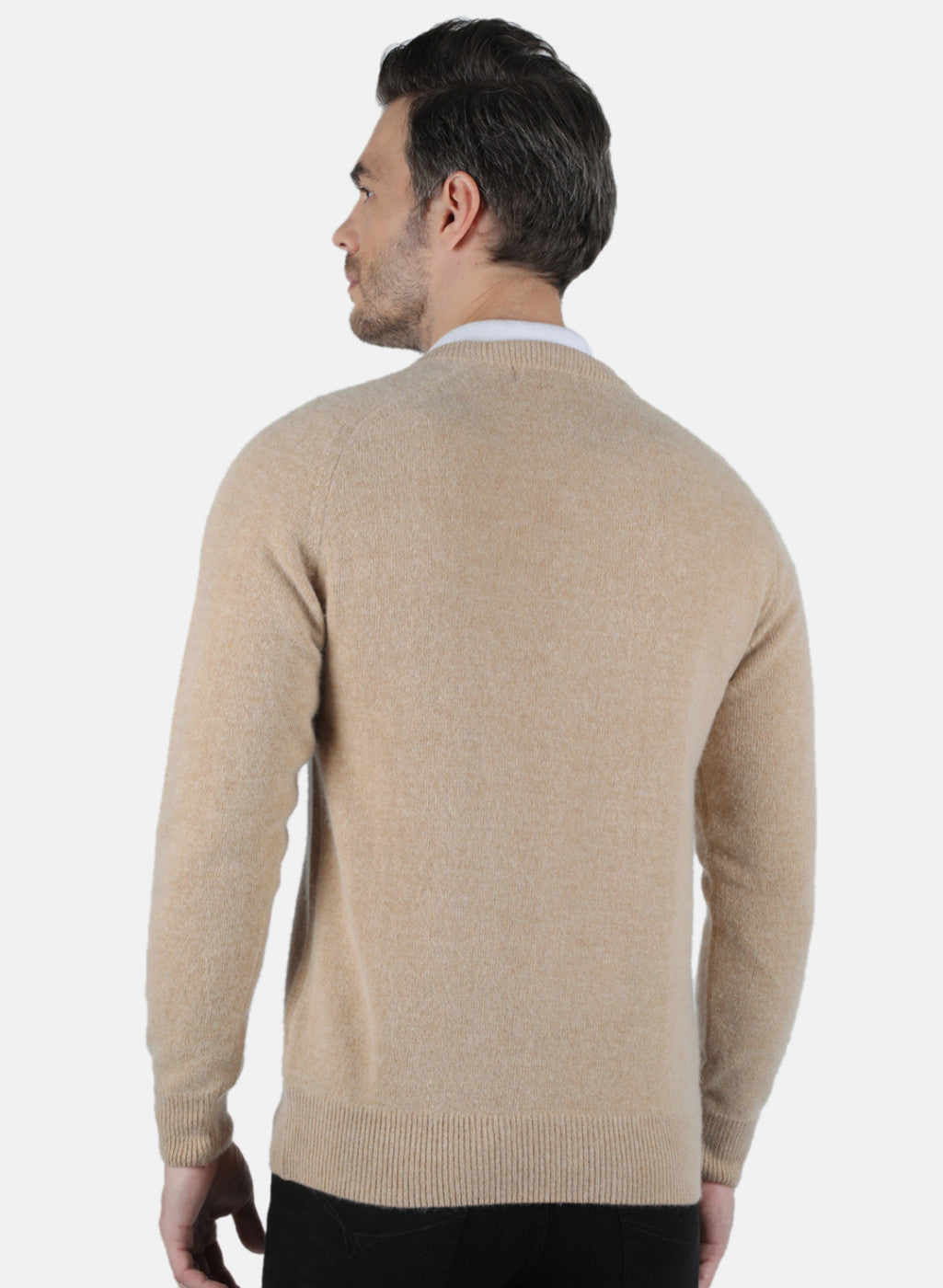 Men Beige Solid Pullover