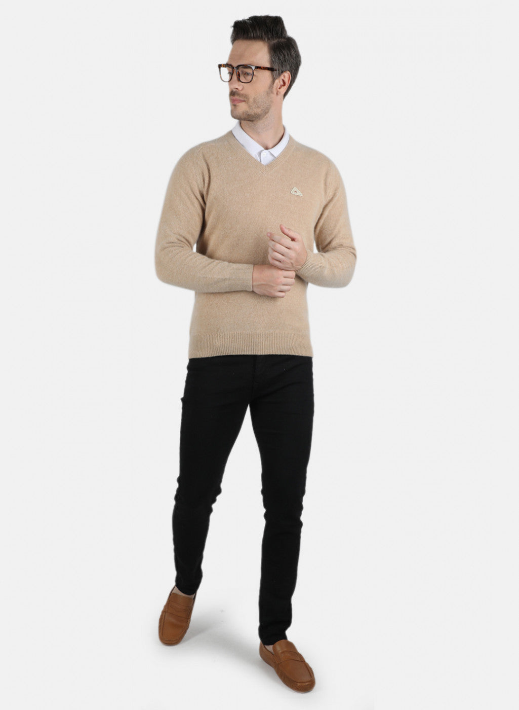 Men Beige Solid Pullover