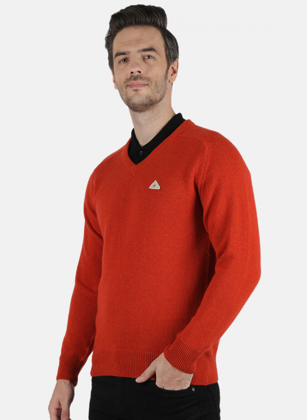 Men Orange Solid Pullover