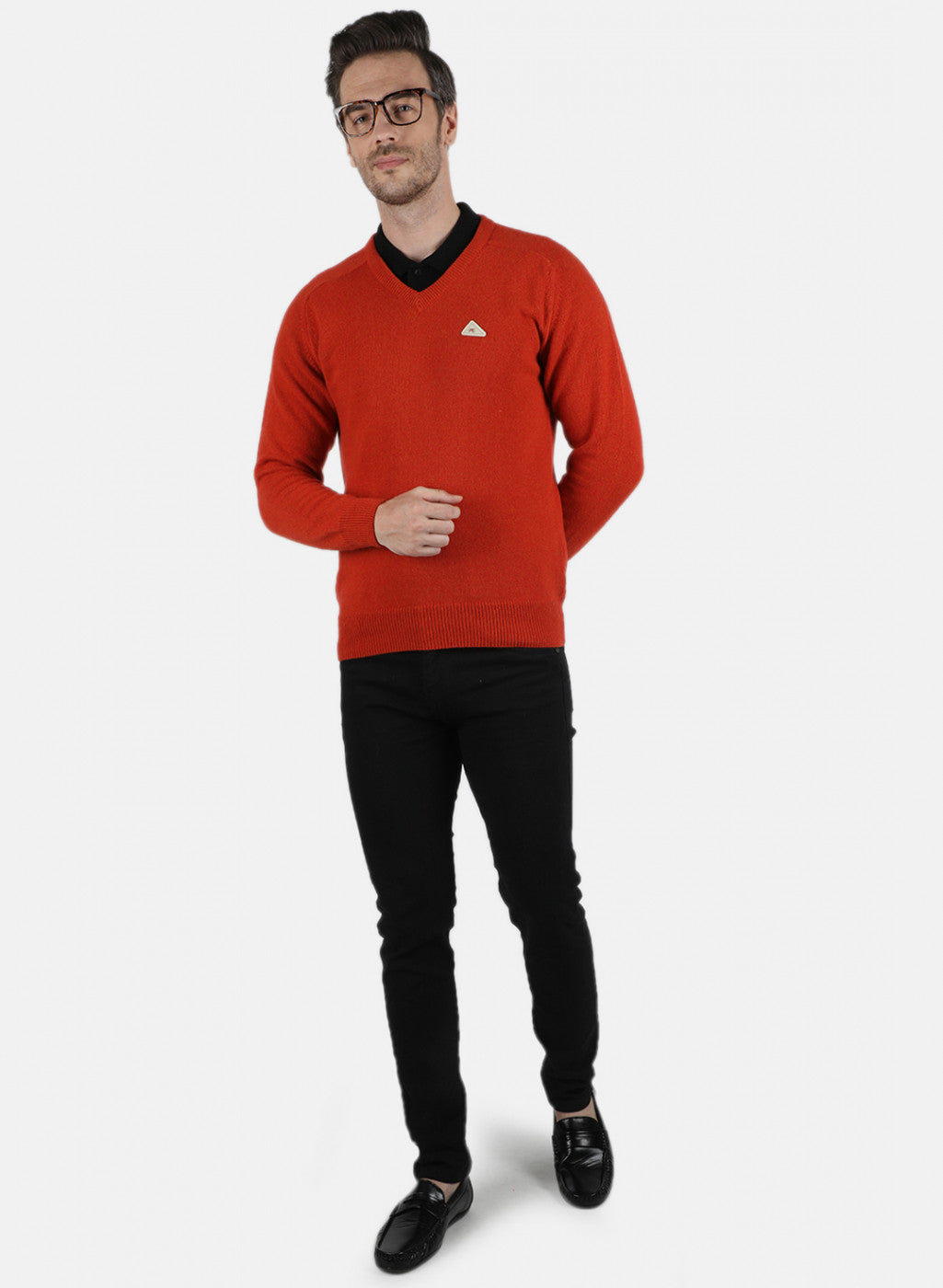 Men Orange Solid Pullover