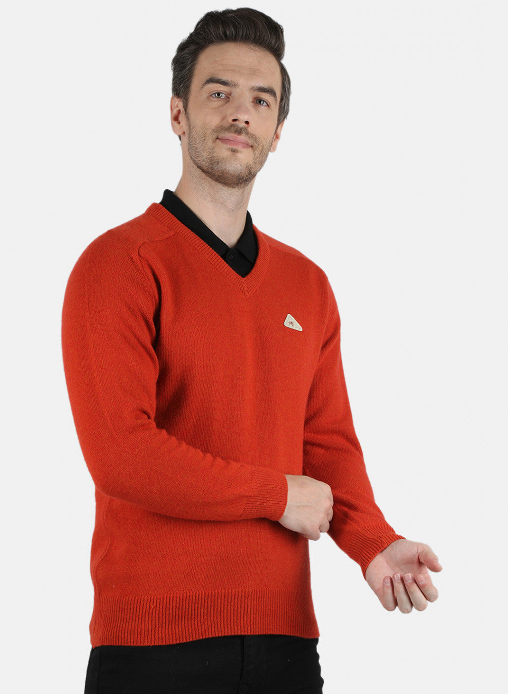 Men Orange Solid Pullover