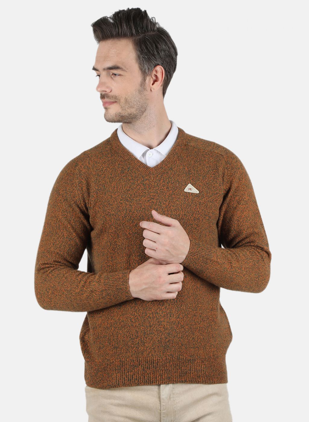 Men Orange Solid Pullover