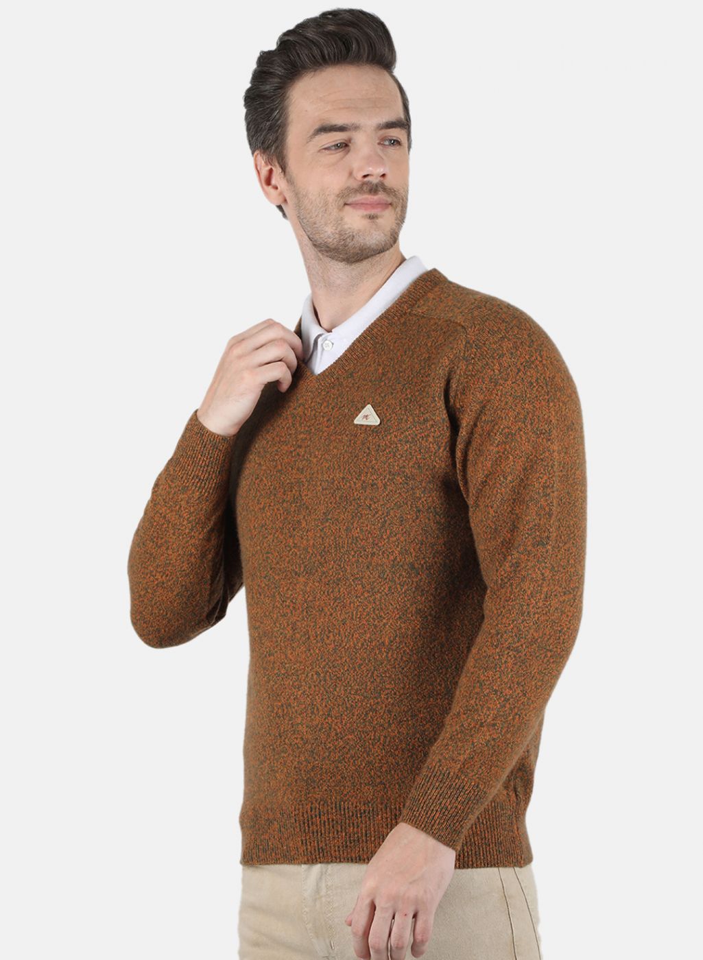 Men Orange Solid Pullover