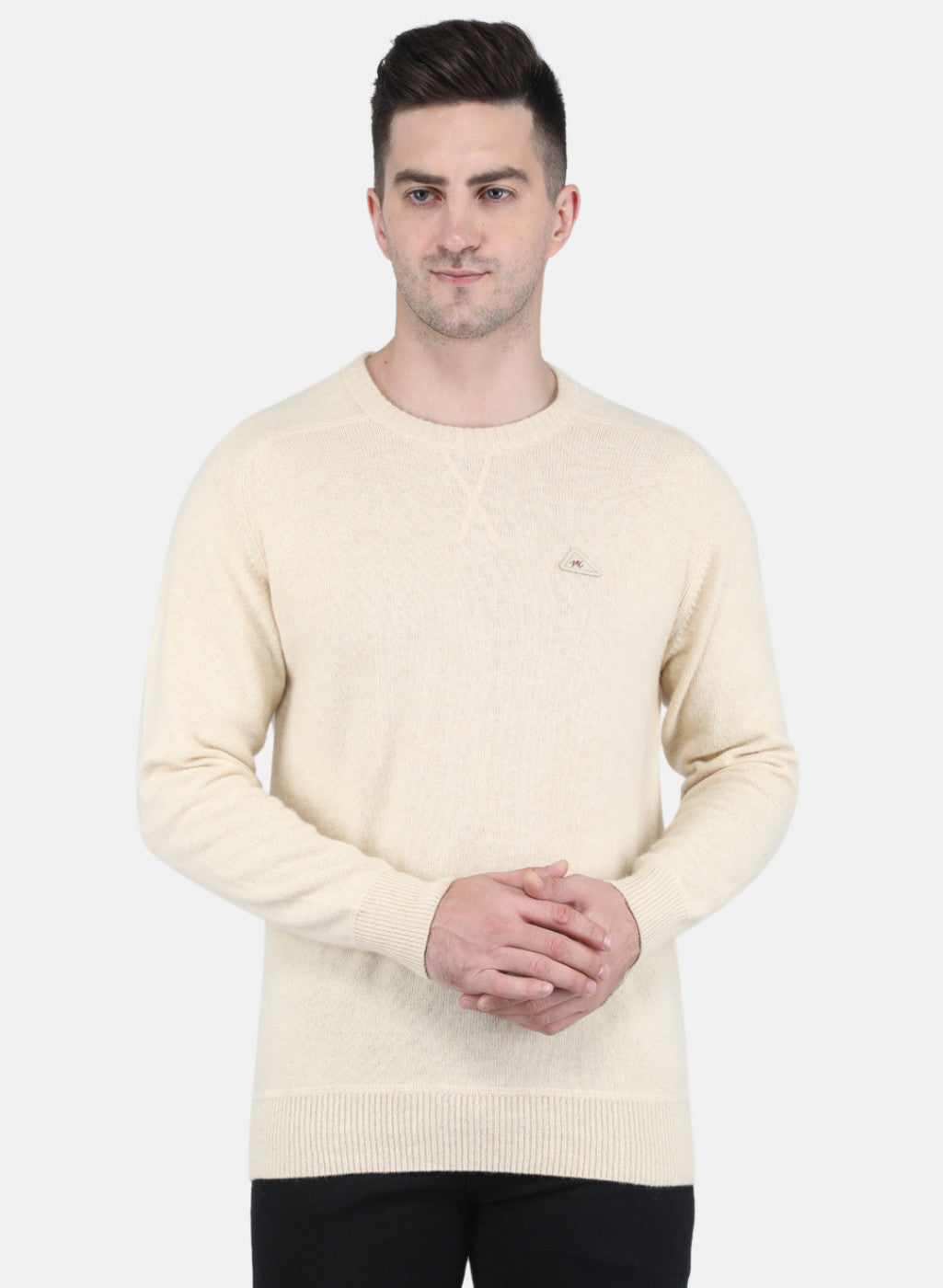 Men Off White Solid Pullover