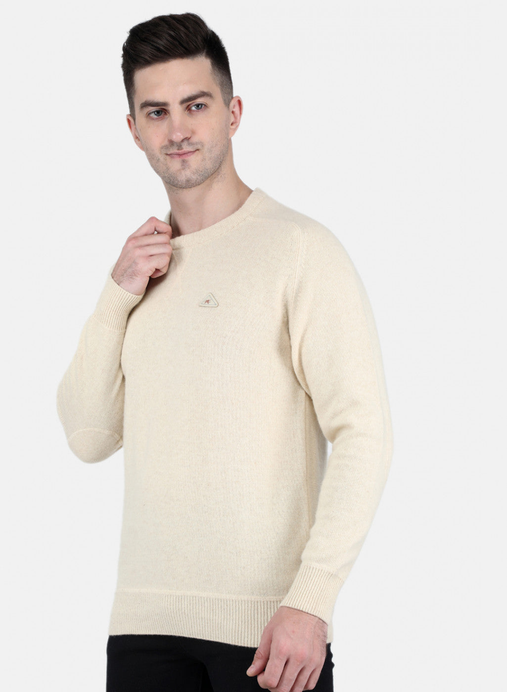 Men Off White Solid Pullover