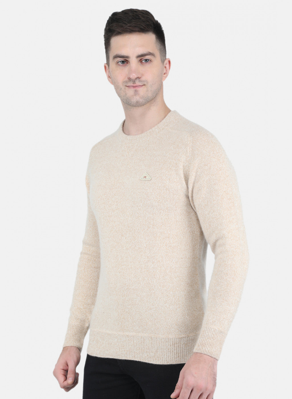Men Beige Solid Pullover