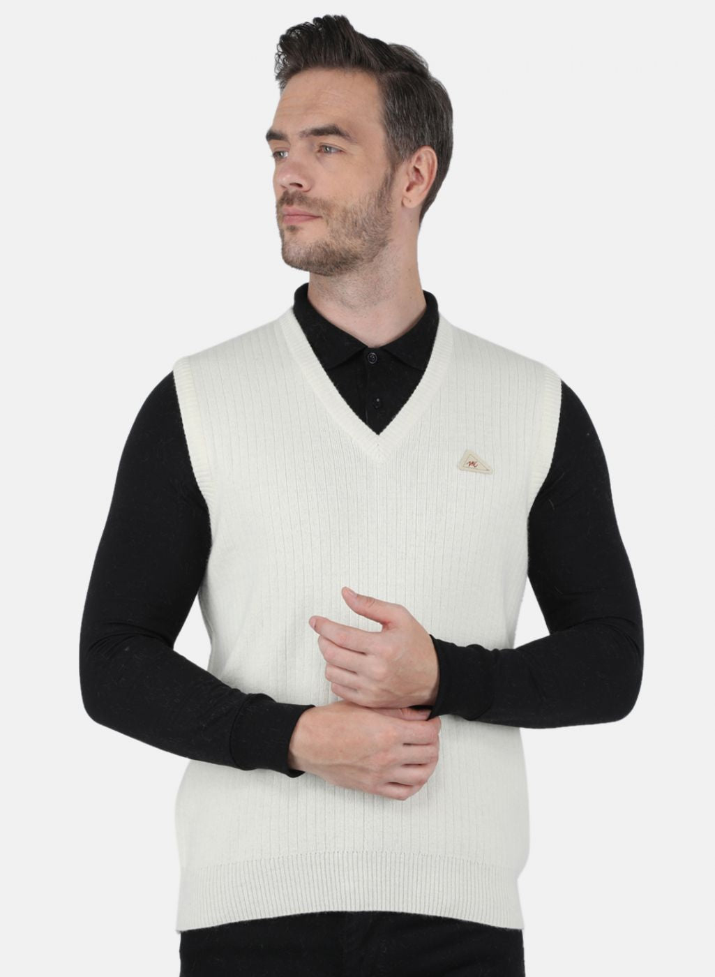 Men White Solid Sweater