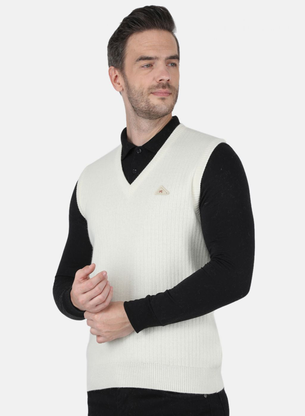 Men White Solid Sweater