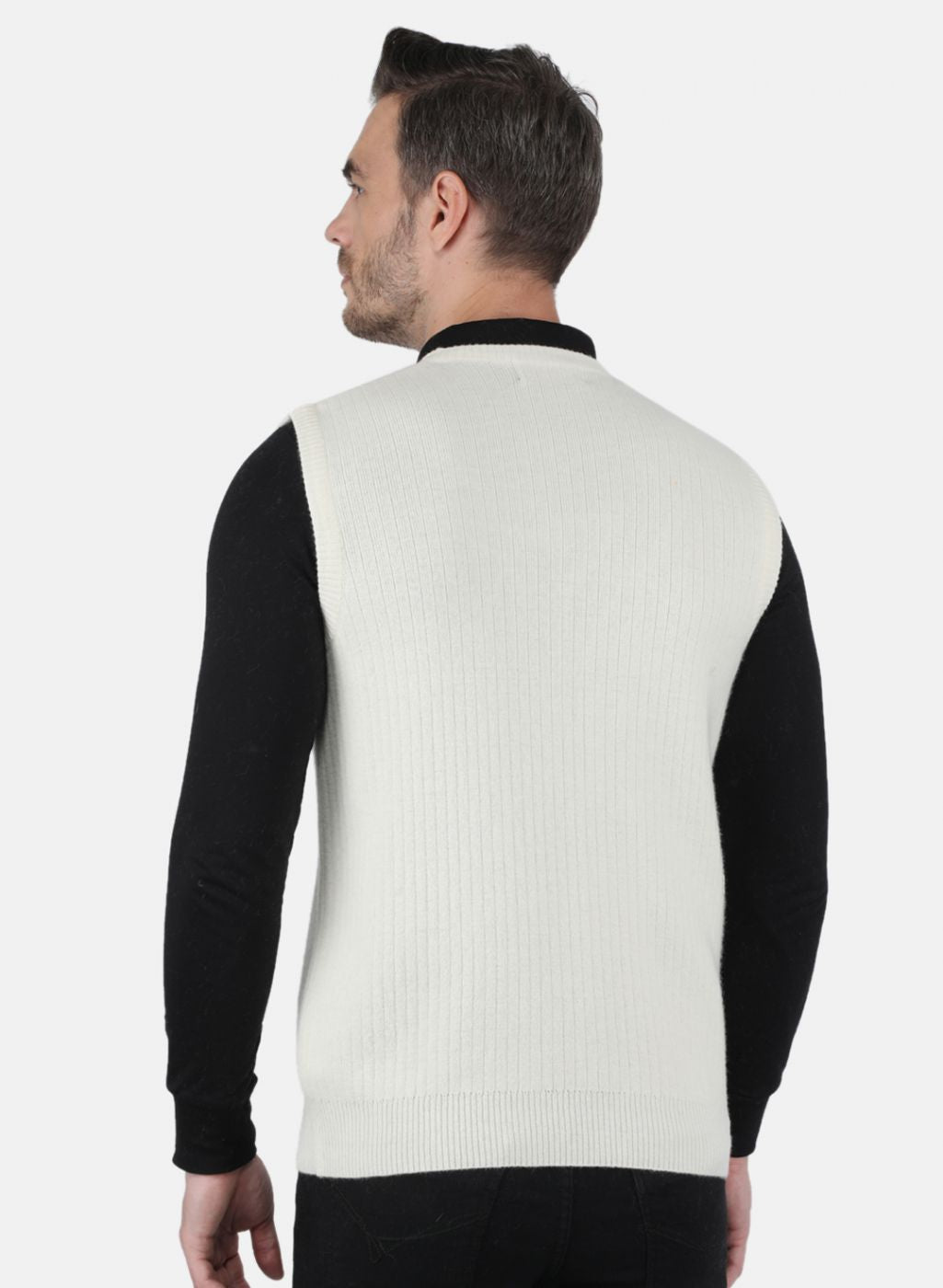 Men White Solid Sweater