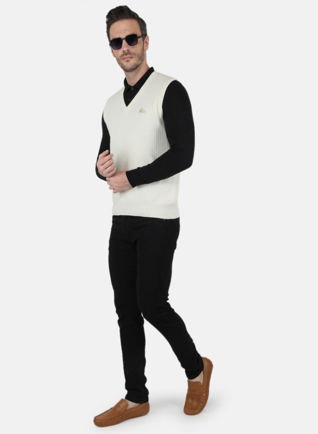 Men White Solid Sweater